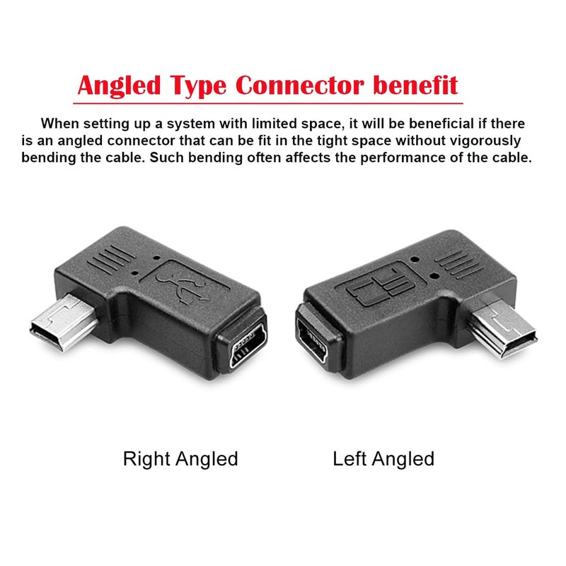 chenyang 2 Pack Mini USB 5 Pin Male to Female 90 Degree Left & Right Angled Extension Connector Adapter - Image 2